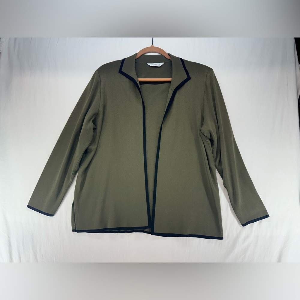 Exclusively Misook Cardigan Sweater Open Front Green Womens Size Tag Missing Med